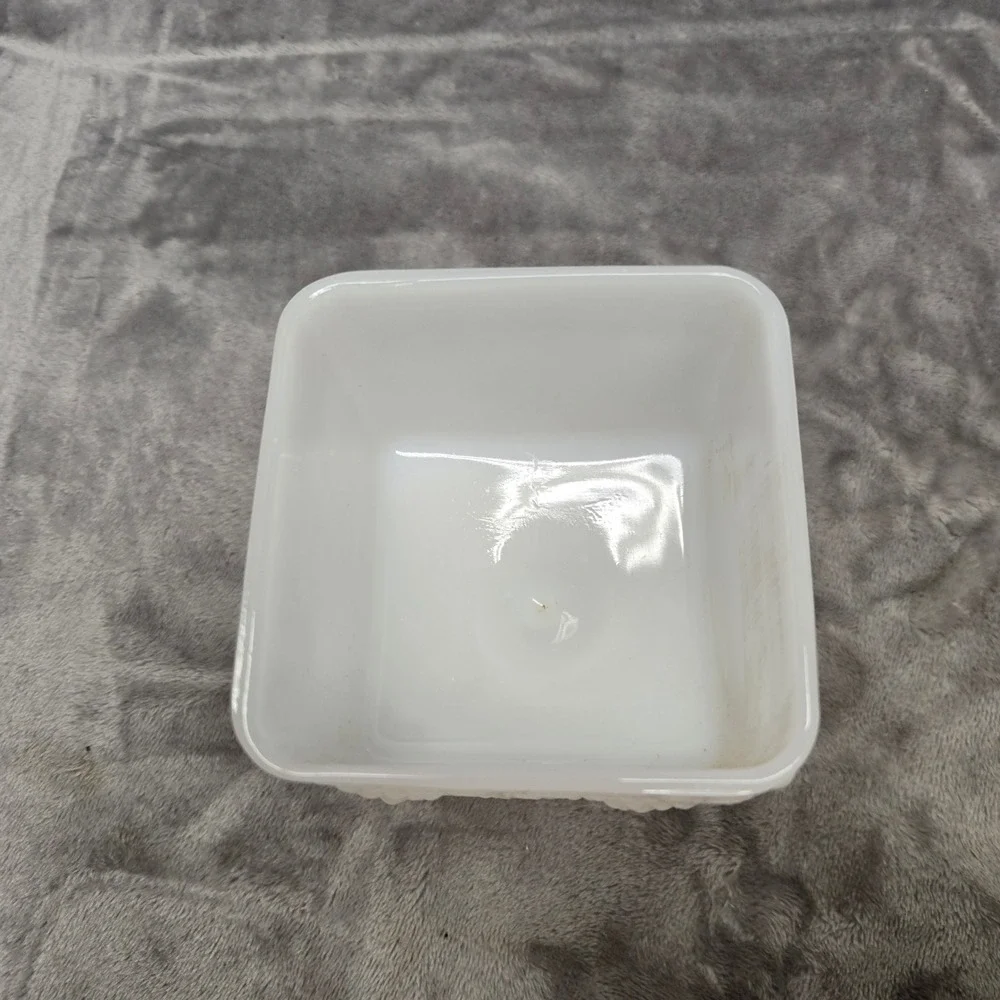 Westmoreland Milk Glass Paneled Grape Square Candy Dish w/Lid Vintage Pedestal